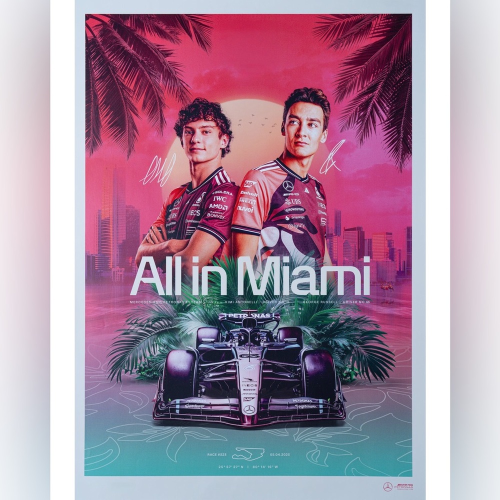 2025 Formula 1 Miami Grand Prix - Mercedes AMG Petronas Poster